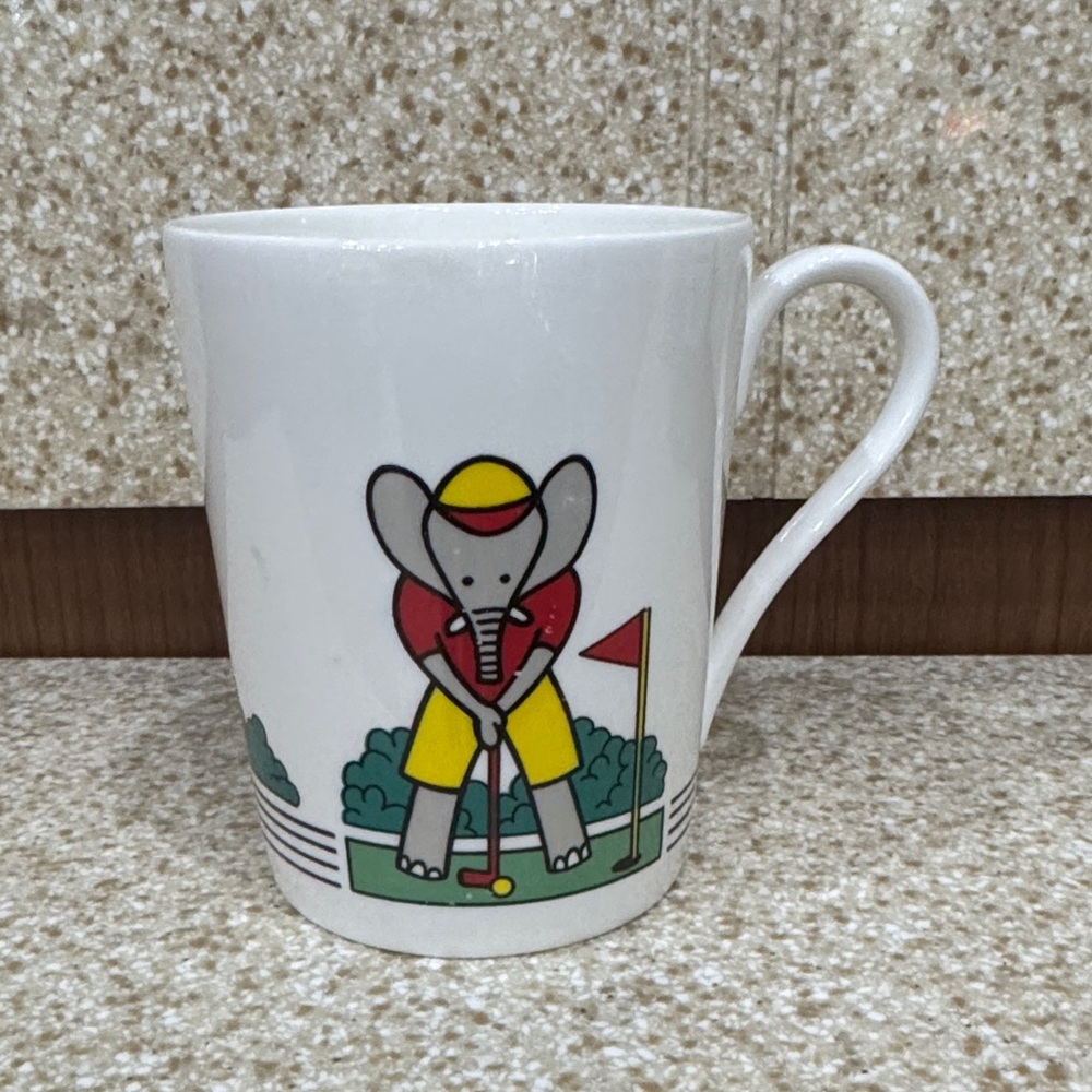 Elephant Golf Mug - White with Red and Yellow Accents